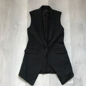 THEORY WOMENS WAIST COAT BLACK WOOL LONG LINE VEST 0
